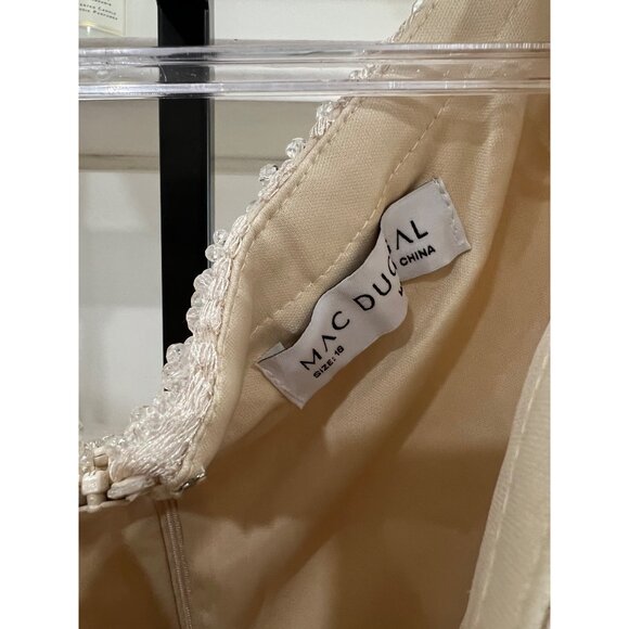 Mac Duggal 20310 Beige Embellished Butterfly Sleeve A-Line Gown Size 18 - Picture 6 of 9